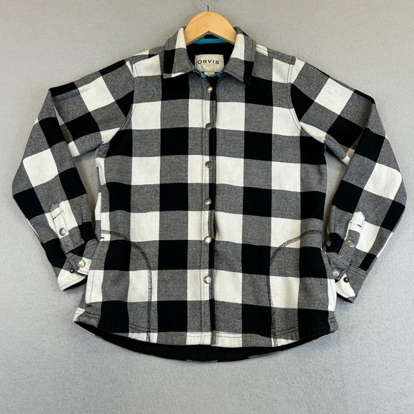 Orvis Other - Orvis Shacket Mens S Black White Buffalo Plaid Fleece Lined Snap Front